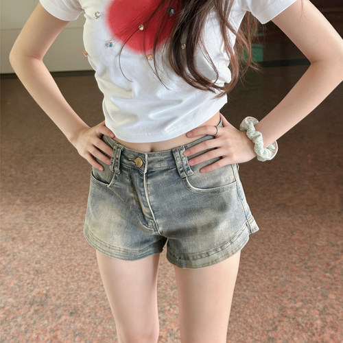 牛仔短裤女夏辣妹复古热裤