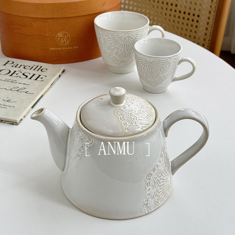 安木良品 外贸出口 复古重工蕾丝浮雕窑变陶瓷茶具咖啡杯泡茶大壶