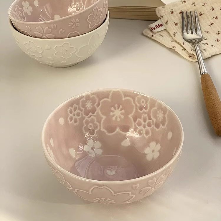 安木良品 外贸出口 日式和风超美ins樱花隔离釉陶瓷早餐点心饭碗