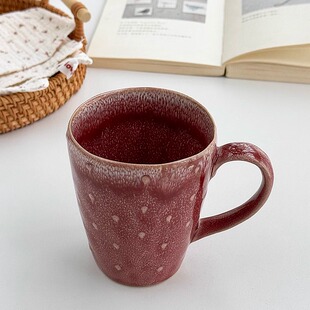 安木良品 可爱草莓复古田园重工釉下彩陶瓷水杯子马克杯 外贸原单