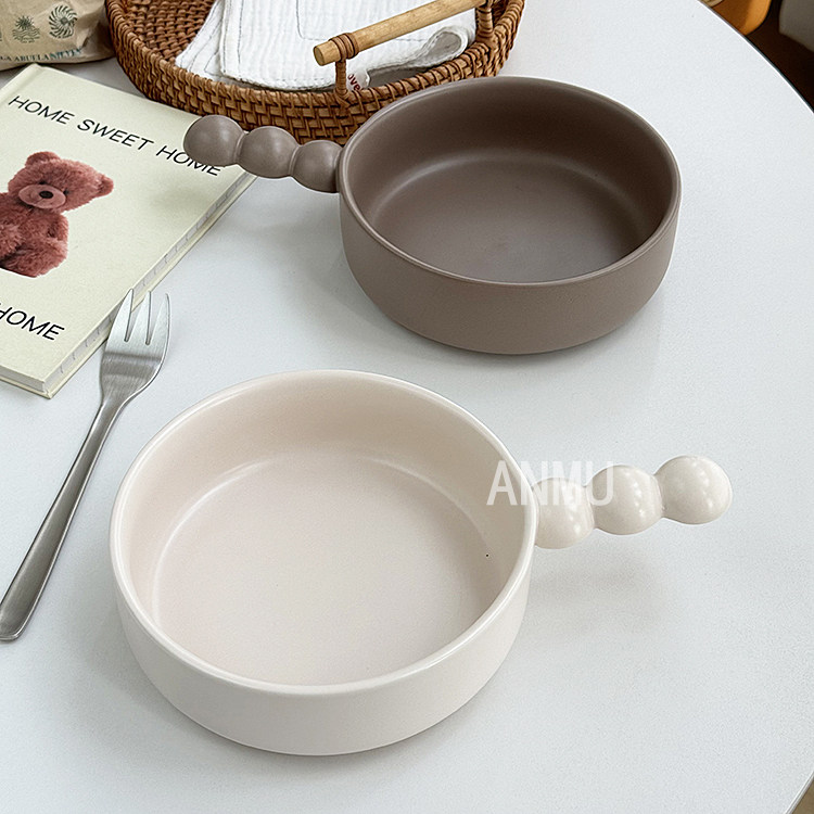 安木良品 大厂订单 韩国ins风简约哑光纯色陶瓷甜品汤早餐手柄碗