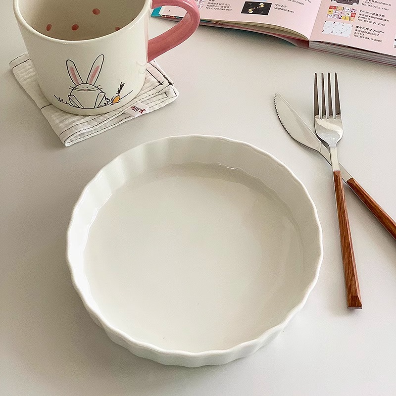 外贸出口蛋糕盘陶瓷花边甜品盘
