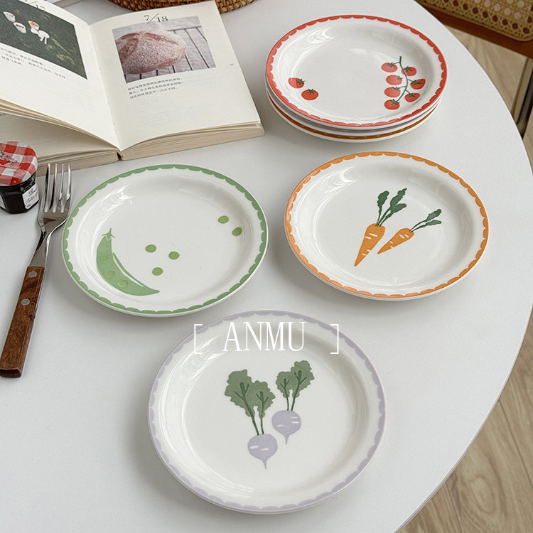 安木良品 外贸原单 日式ins风蔬菜萝卜釉下彩陶瓷甜品零食点心碟