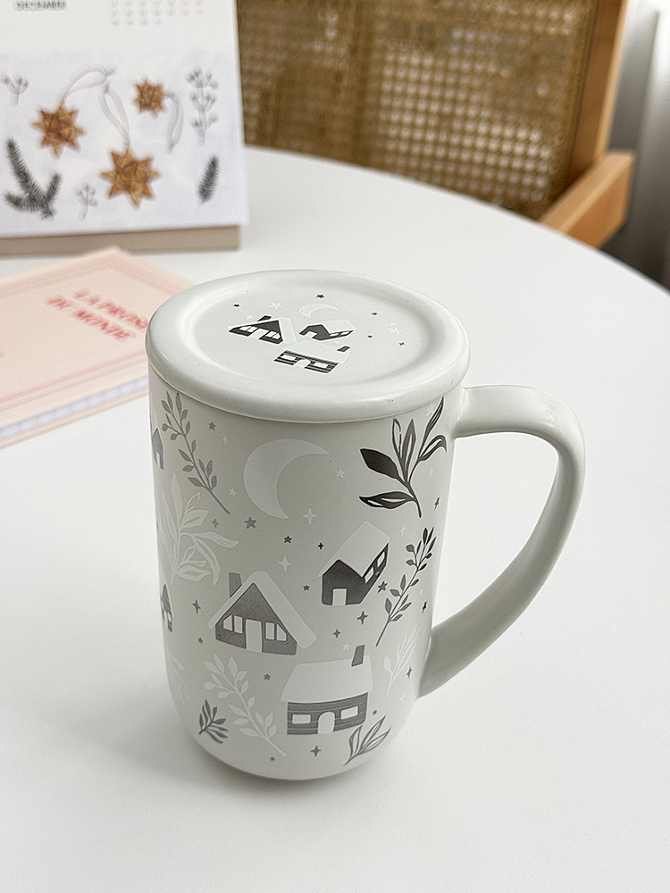 外贸原单陶瓷小房子带盖马克杯