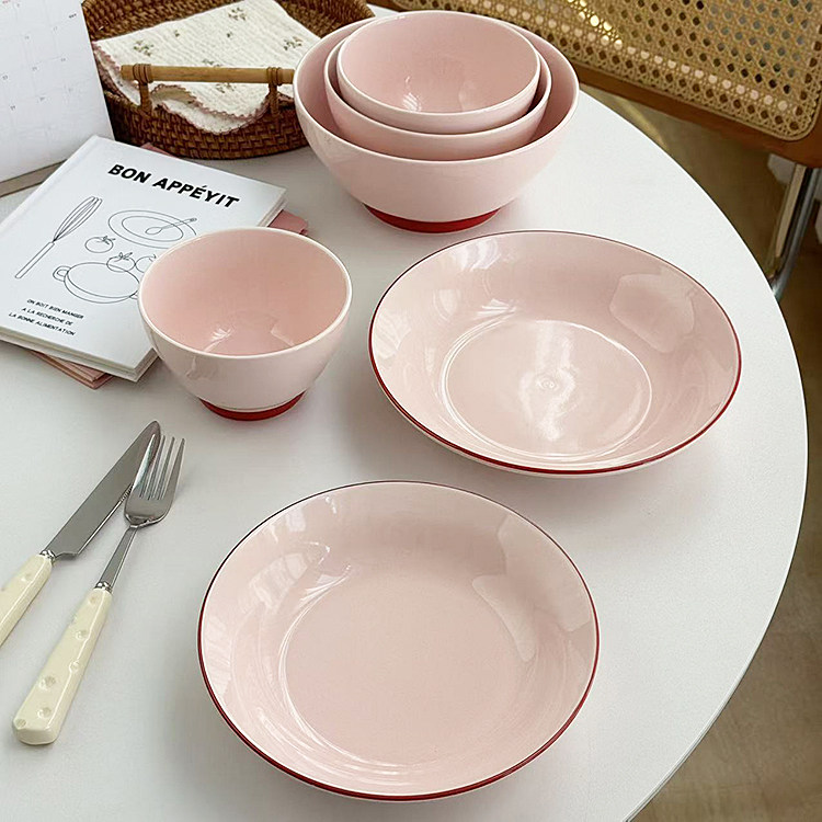 安木良品 大厂订单 韩国ins简约粉嫩色高温釉下彩陶瓷餐具碟碗盘,餐饮具,盘,淘宝优惠券,粉丝福利购,淘宝优惠卷