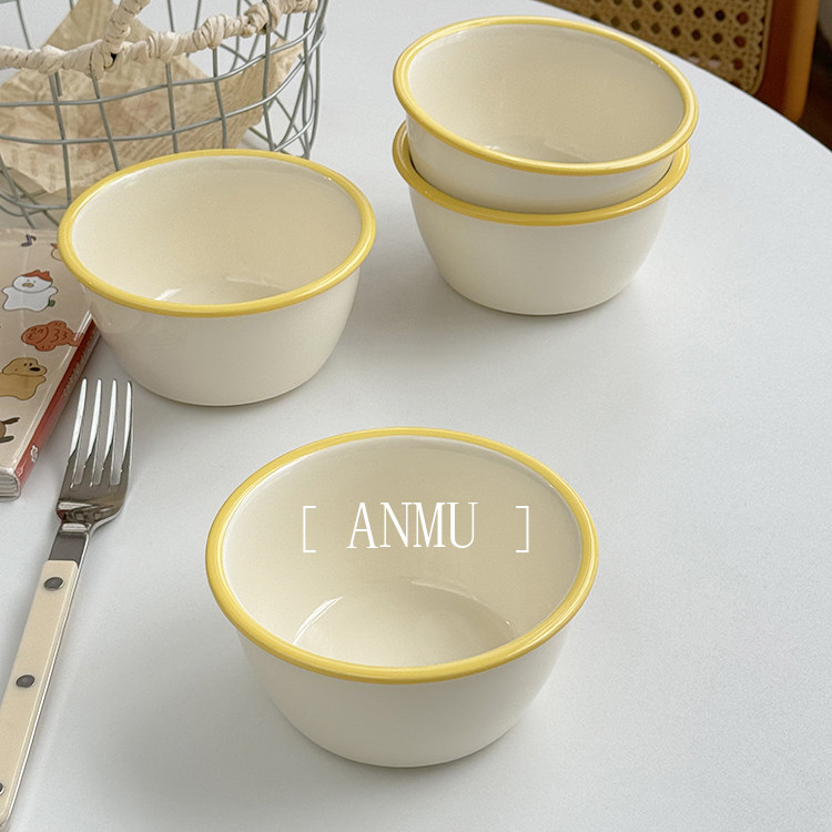安木良品 大厂订单 韩国ins风奶油色多巴胺陶瓷反口点心小碗饭碗