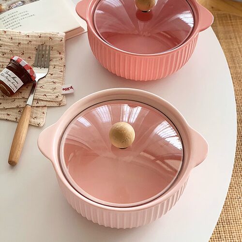 安木良品陶瓷粉色泡面碗