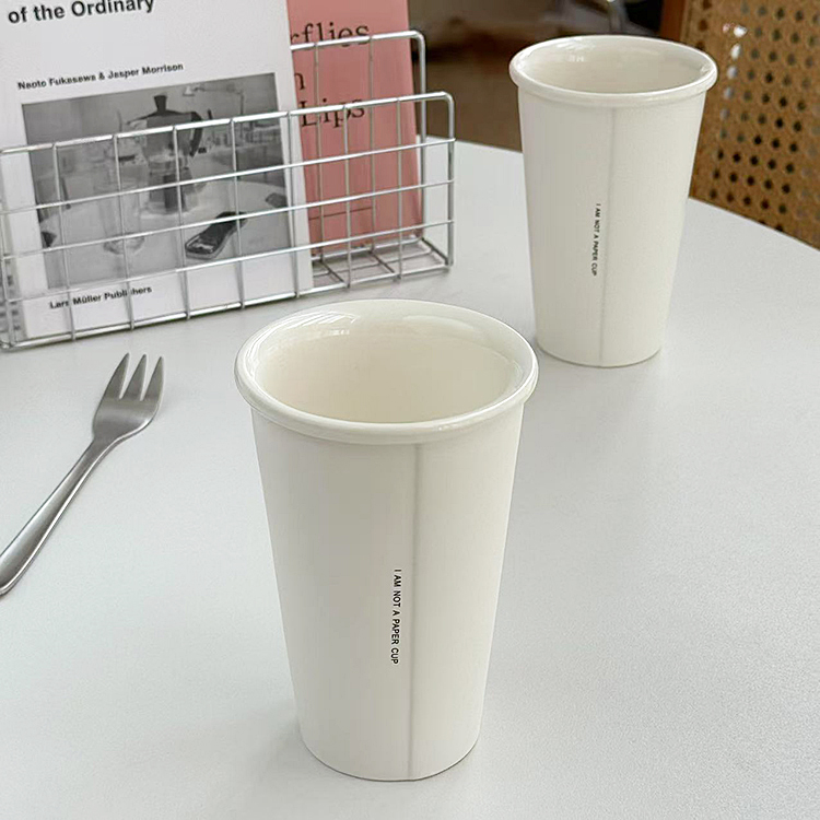 安木良品 外贸原单 韩国ins简约字母哑光质感陶瓷隔热手握咖啡杯