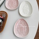 安木良品 可爱小兔浮雕陶瓷珠点边椭圆酱料点心碟盘 外贸出口 日式
