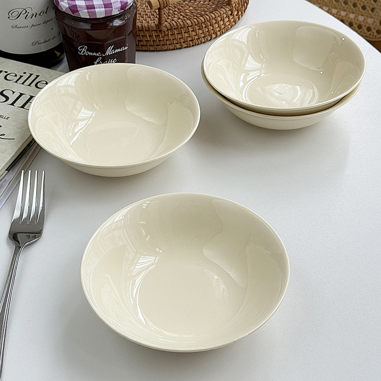 安木良品 出口订单 韩国ins风复古奶油色陶瓷甜品点心汤小碗饭碗
