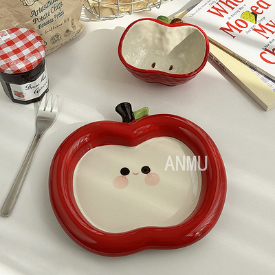 安木良品 大厂订单 韩国ins可爱红苹果重工釉下彩陶瓷甜品碗盘子