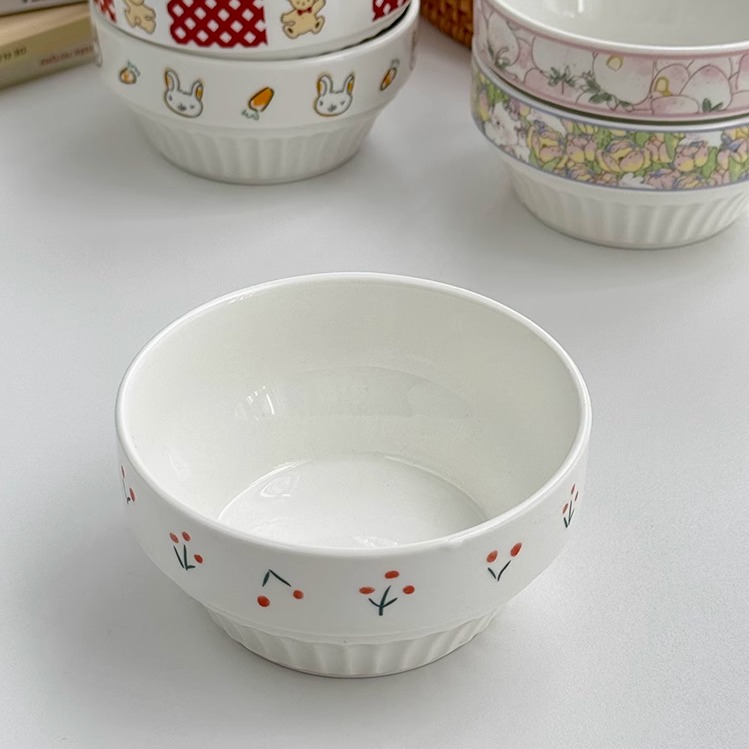 安木良品 大厂订单 韩国ins可爱卡通陶瓷点心甜品汤小饭碗叠叠碗