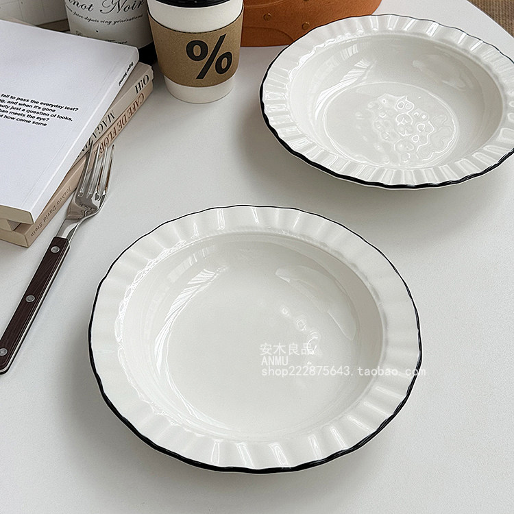 安木良品 大厂订单 韩国ins高级感赫本裙边釉下彩陶瓷意面草帽盘,餐饮具,盘,淘宝优惠券,粉丝福利购,淘宝优惠卷