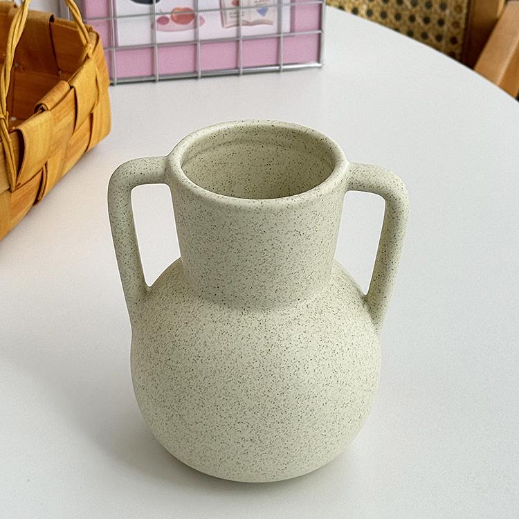 安木良品 出口订单 北欧ins高级感哑光芝麻釉陶瓷摆件家居插花瓶