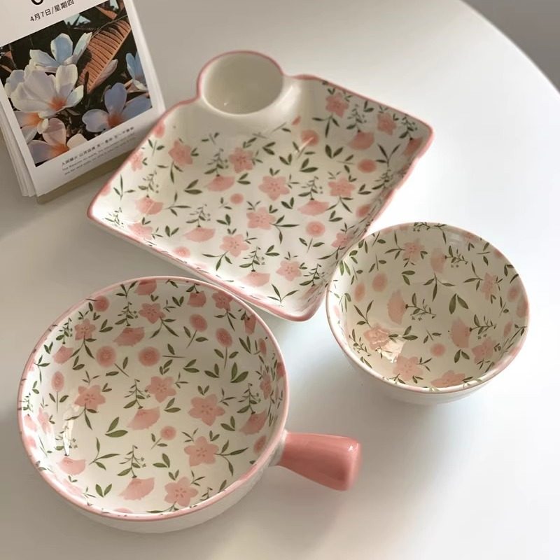 安木良品 春夏清新小粉花高温釉下彩陶瓷家用餐具汤盘面饭碗套装,餐饮具,碗,淘宝优惠券,粉丝福利购,淘宝优惠卷