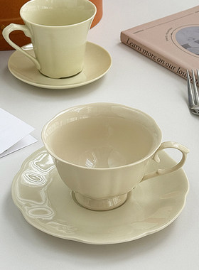 安木良品 外贸出口 法式复古简约陶土色陶瓷下午茶杯点心咖啡杯碟