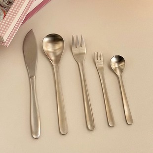 韩国ins高级感雾面拉丝哑光304不锈钢刀叉勺子家用餐具 安木良品
