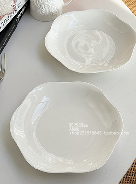 出口单极简高级感ins花边纯白陶瓷餐具餐厅家用菜盘