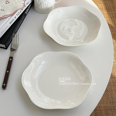 出口单极简高级感ins花边纯白陶瓷餐具餐厅家用菜盘