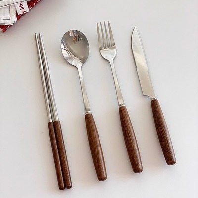 安木良品不锈钢刀叉勺子鸡翅木