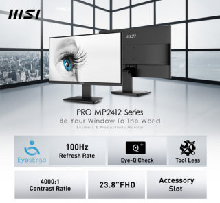 微星 (MSI) PRO MP2412 23.8英寸 莱茵低蓝光认证 电脑显示器 可