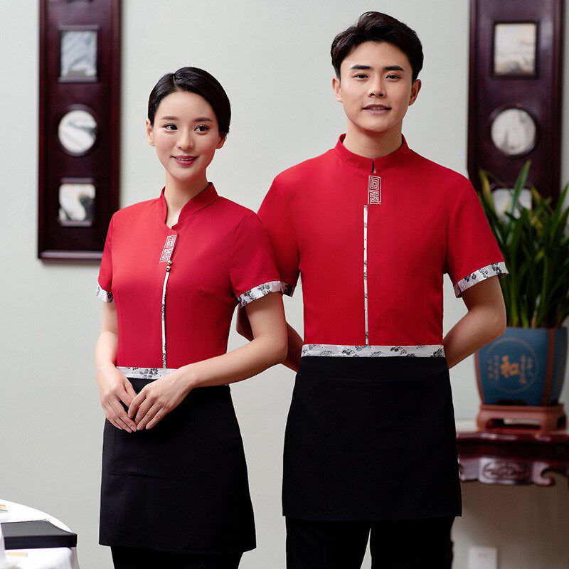 农家乐工作服夏装中式复古餐饮茶楼火锅饭酒店服务员短袖服装工装