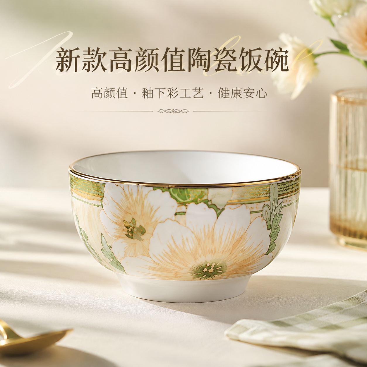 可爱饭碗家用一人一碗陶瓷小碗送礼ins奶油风特别好看的饭碗