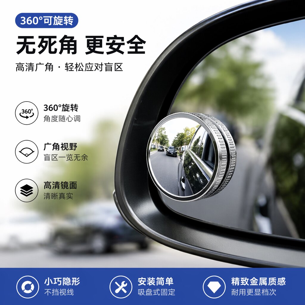 新款汽车倒车小圆镜后视镜辅助镜360度盲区吸盘式新手高清反光镜