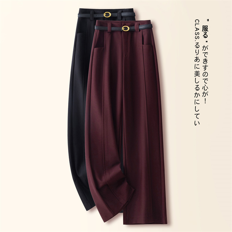 安可拉红阔腿裤女秋冬2024新款今年流行爆款休闲西装毛呢直筒裤子