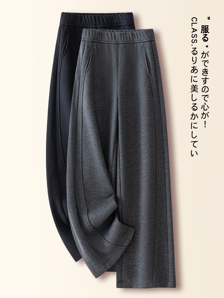 灰色羊毛呢阔腿裤女秋冬季2025新款宽松加厚加绒糯米裤窄版直筒裤