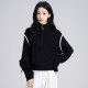 黑色半拉链高领毛衣女秋冬2026新款 可外穿上衣 宽松拼色针织衫