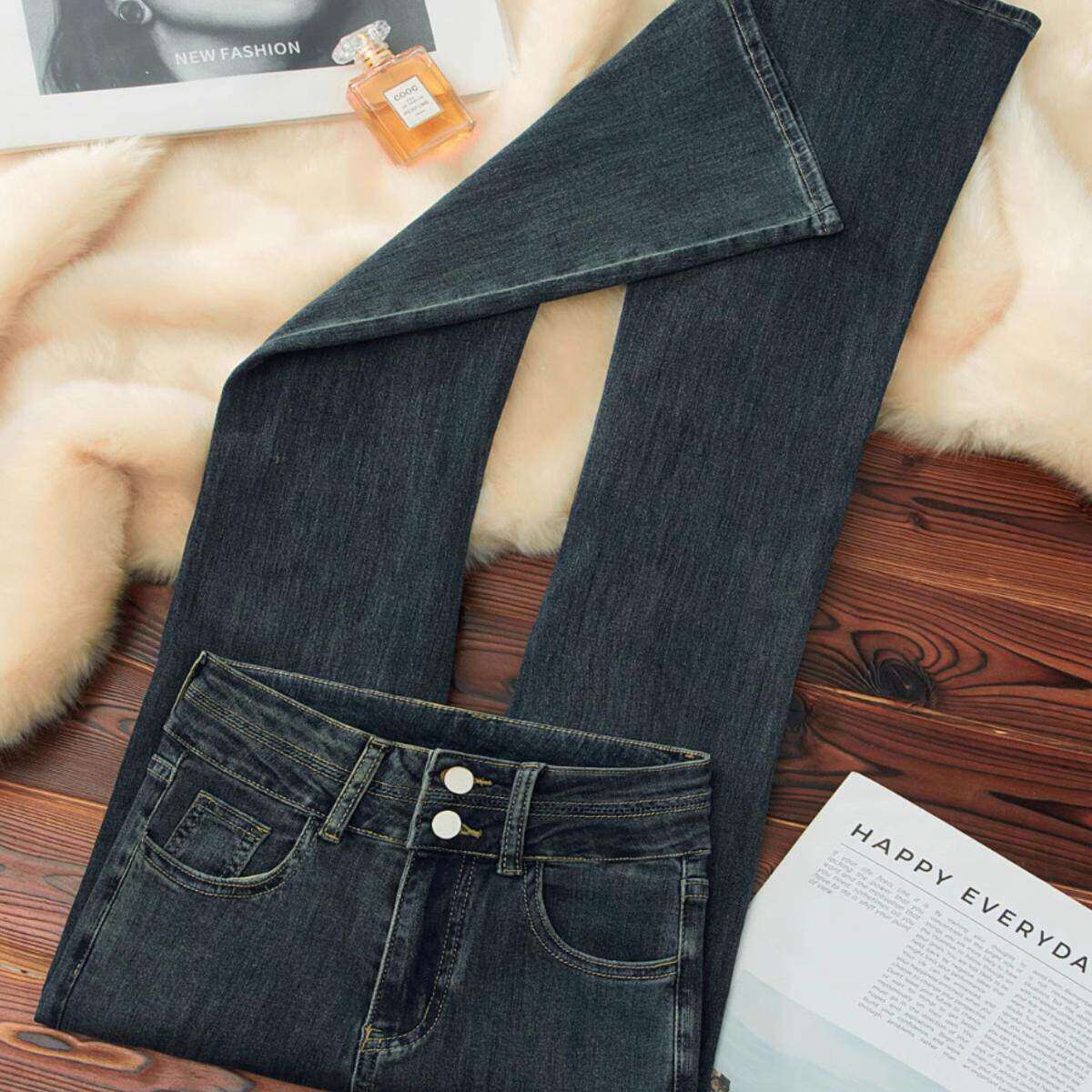 水泥灰微喇牛仔裤女春秋2025年新款高腰弹力显瘦加长高个子喇叭裤