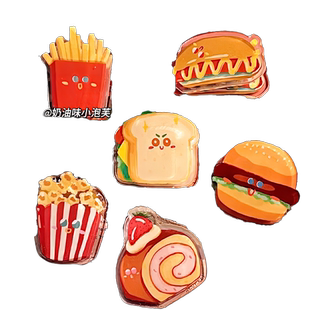 美式快餐食物pp夹可爱卡通便签夹手账夹亚克力文件夹小学生可爱风作业夹封口夹资料固定试卷便签夹固定书夹