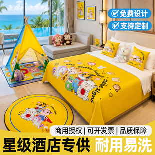 十二生肖主题亲子房布置酒店卡通床盖儿童房床尾巾可爱床旗床盖
