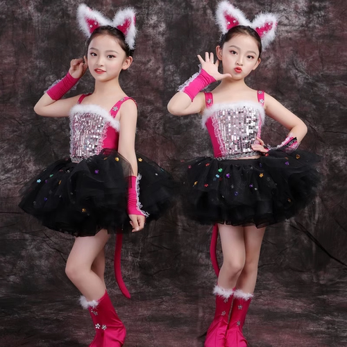 爱跳舞的小怪兽儿童演出服装服学猫叫蓬蓬裙动物表演幼儿园猫咪