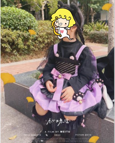 儿童万圣节幼儿园演出服cosplay女童猫咪黑色女巫披风斗篷表演服