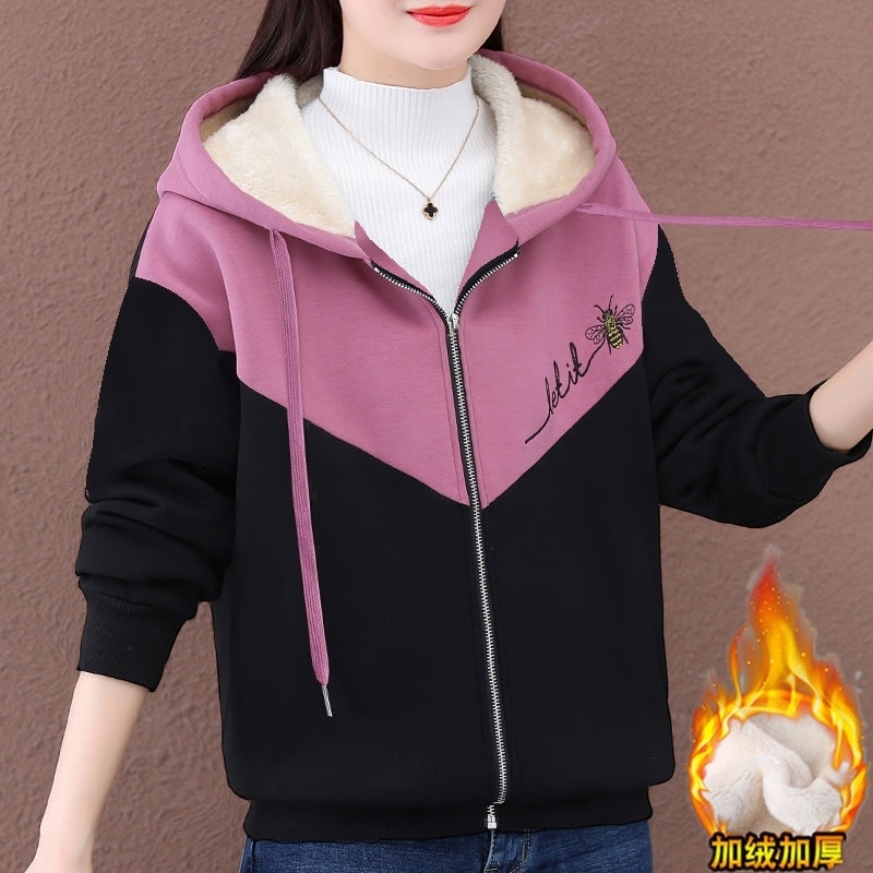 厂家直销亏本便宜加绒女士卫衣2022年新款秋冬季加厚拉链时尚保暖