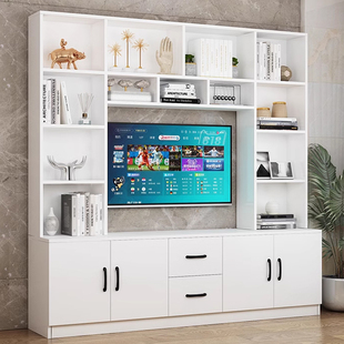 现代简约一体北美小户型电视柜组合全实木一体墙收纳一体柜储物柜