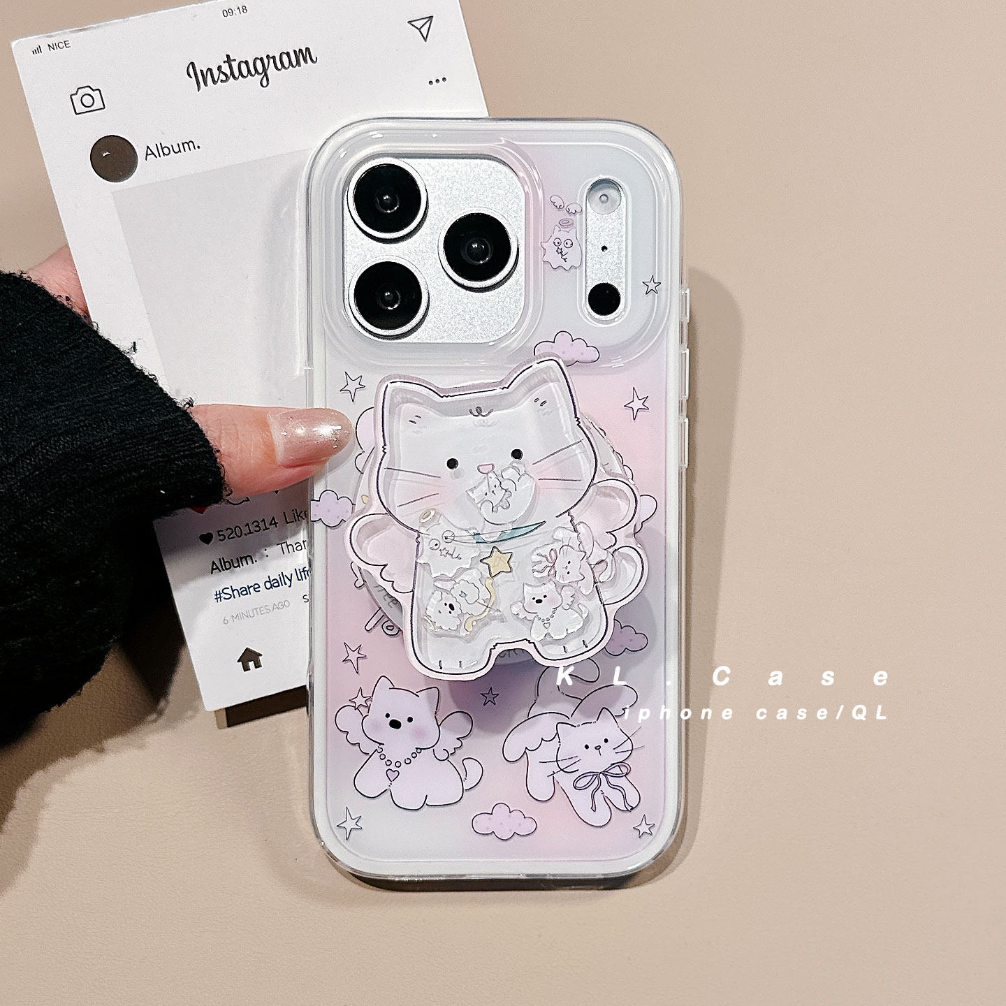 ins可爱天使猫咪小狗适用苹果17手机壳iPhone17promax新款16磁吸支架保护套15硅胶全包高级感二合一防摔女软p