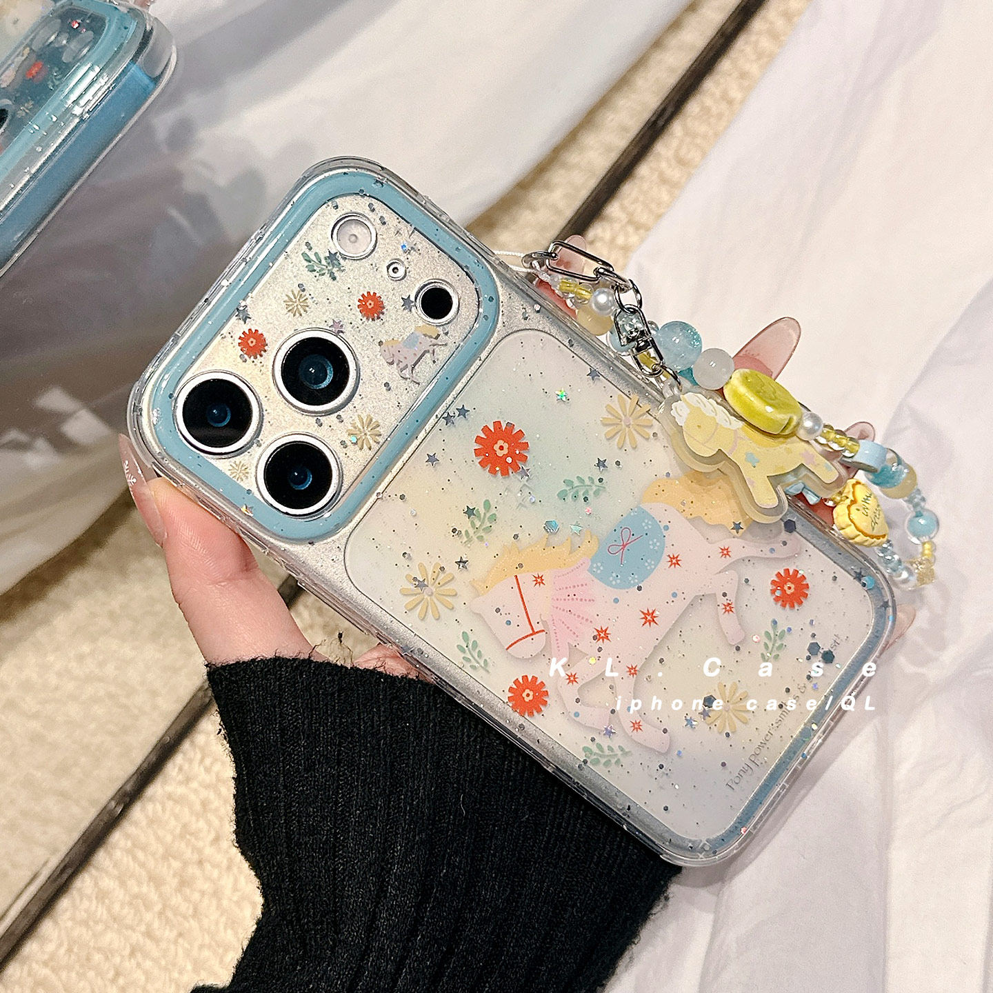 少女心花朵小马适用苹果17手机壳iPhone17promax新款16防摔保护套15硅胶14全包13小众高级感超好看带链条女软