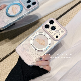 可旋转支点磁吸支架适用苹果17手机壳iPhone17promax新款16防摔保护套15硅胶全包韩风牛角包小众高级感女磨砂