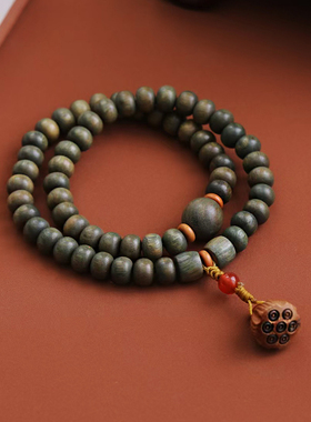 绿檀木佛珠桃木莲蓬手串