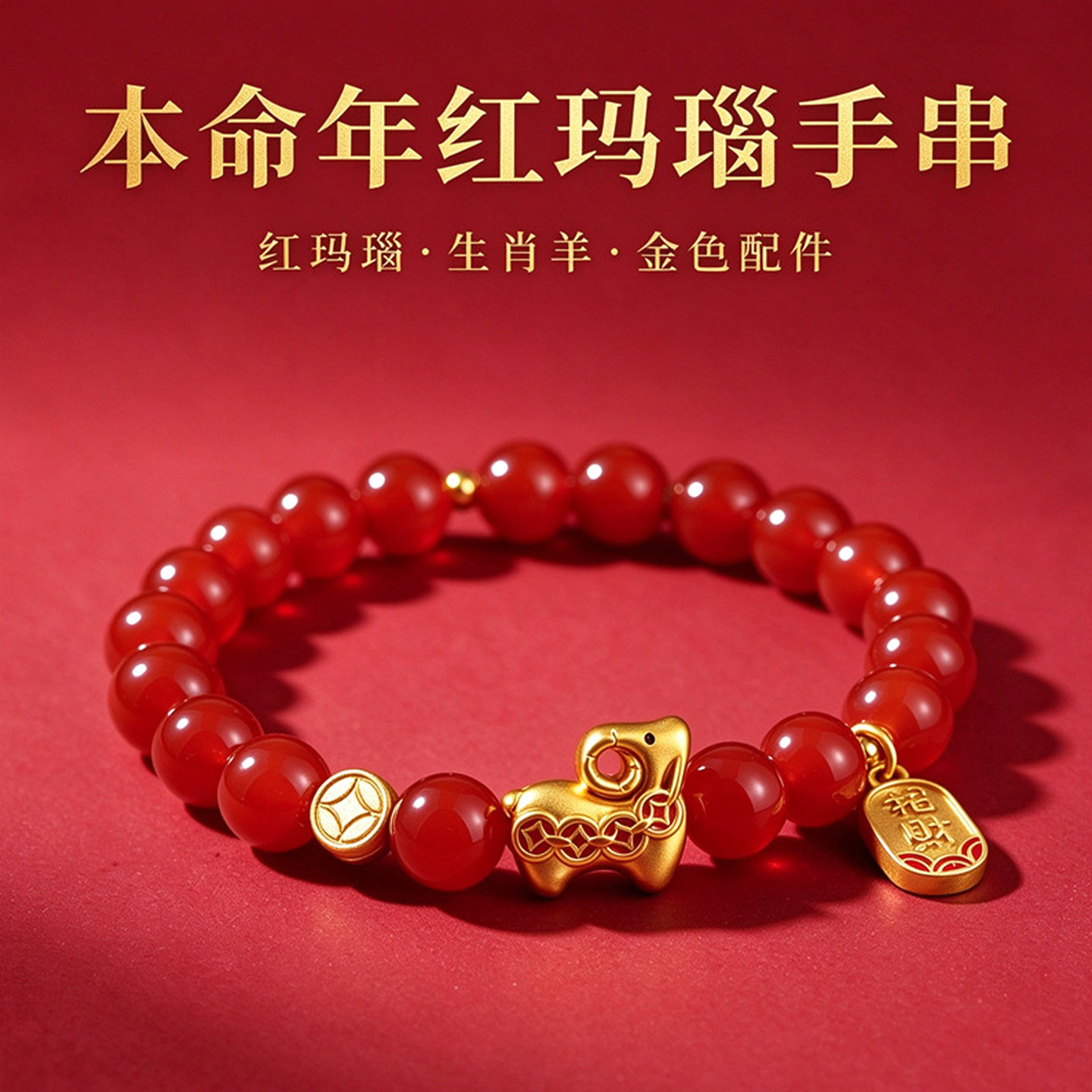 2027羊年本命年手链女款新中式招财补火转运生肖羊红玛瑙手串礼物