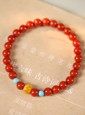 南红玛瑙蜜蜡松石红色手链