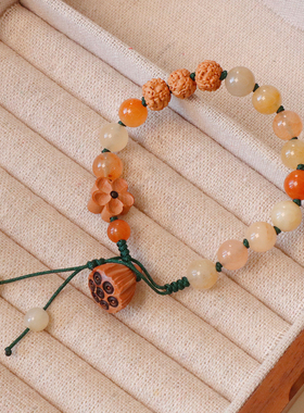 天然红东陵玉菩提莲花手链