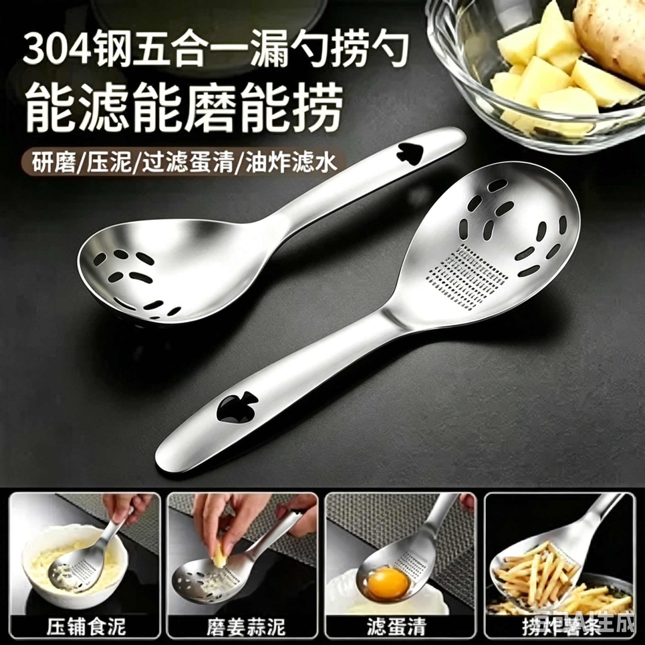 不锈钢辅食压泥研磨漏勺