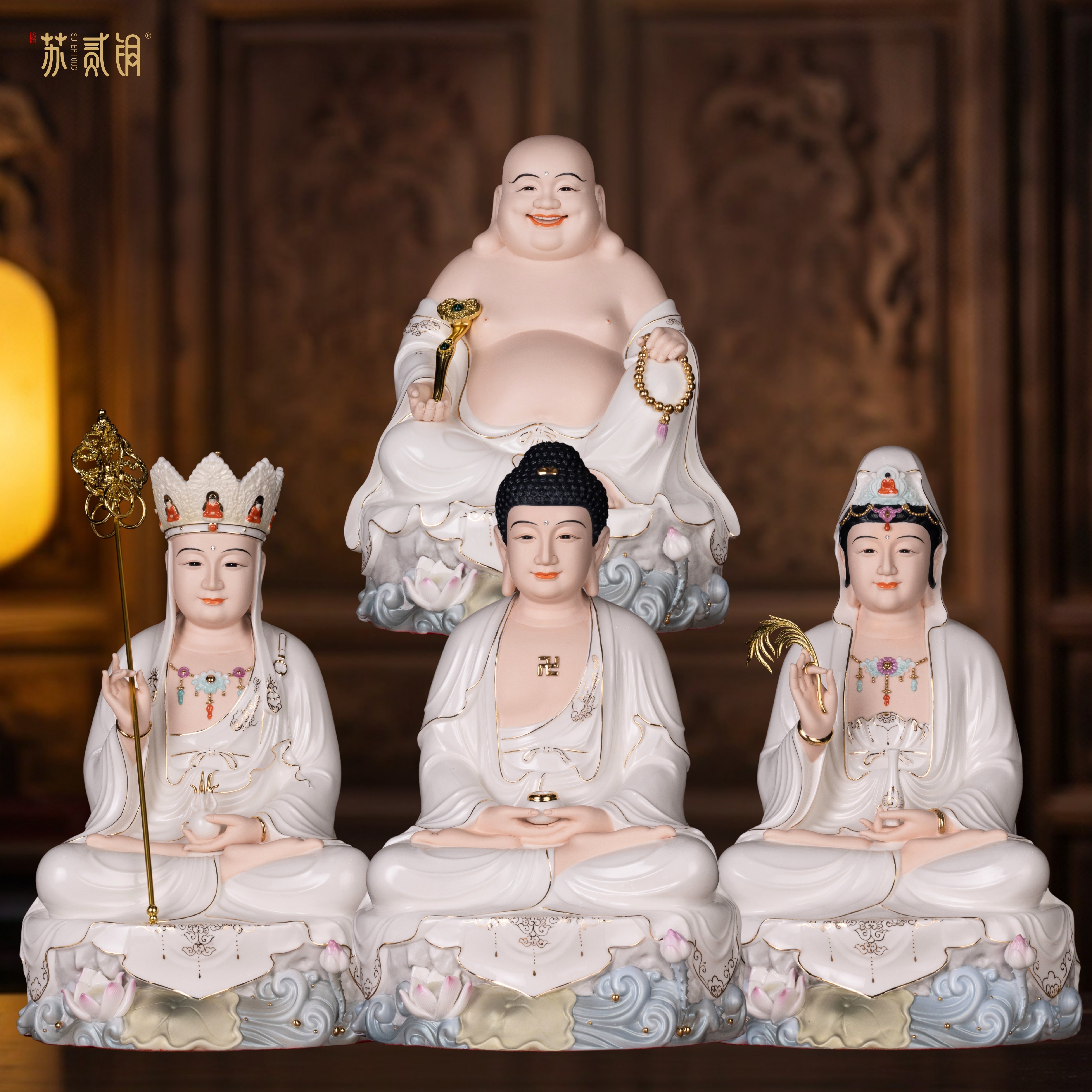 陶瓷全堂佛娑婆三圣佛像家用供奉