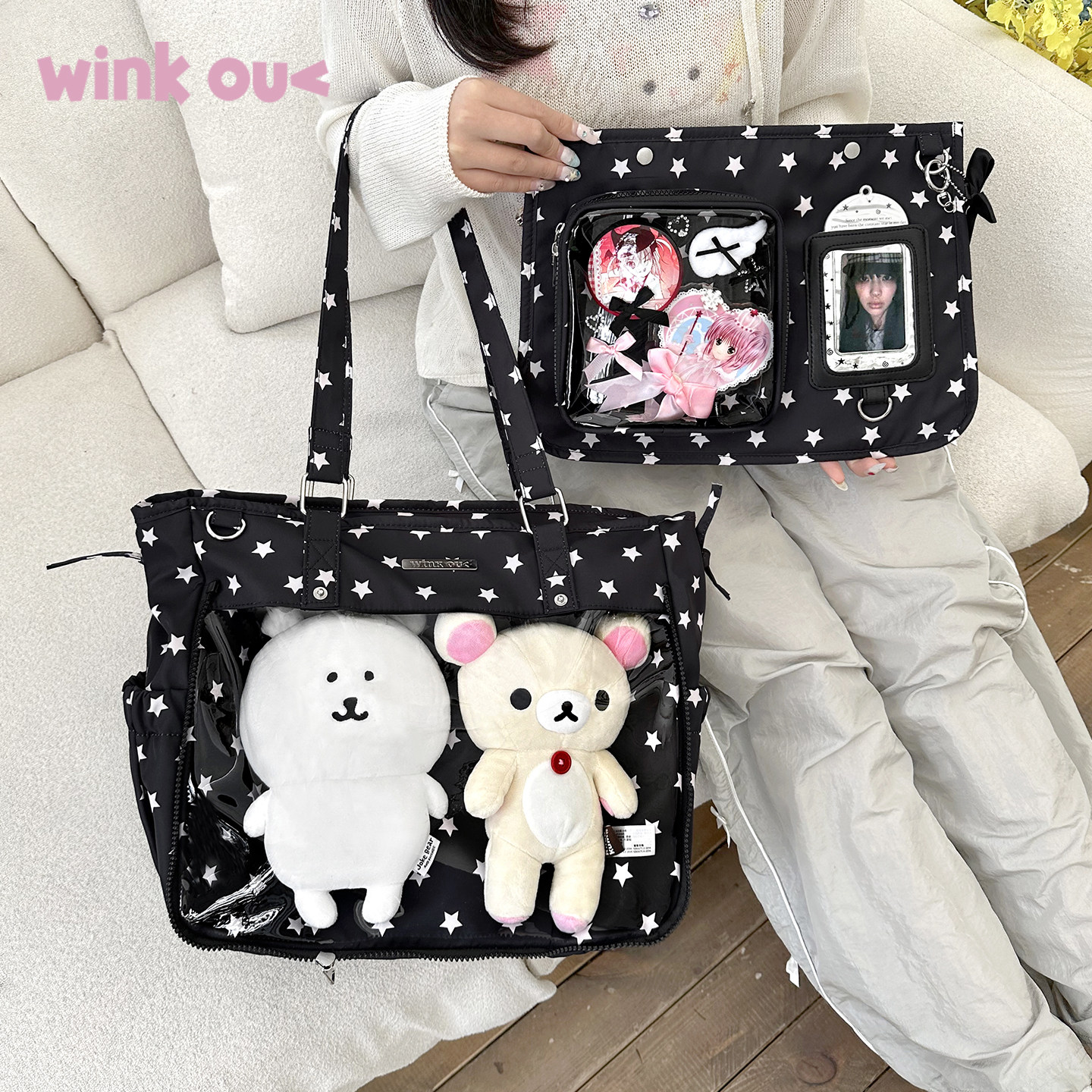 韩系日常款波点痛包20cm双人娃包