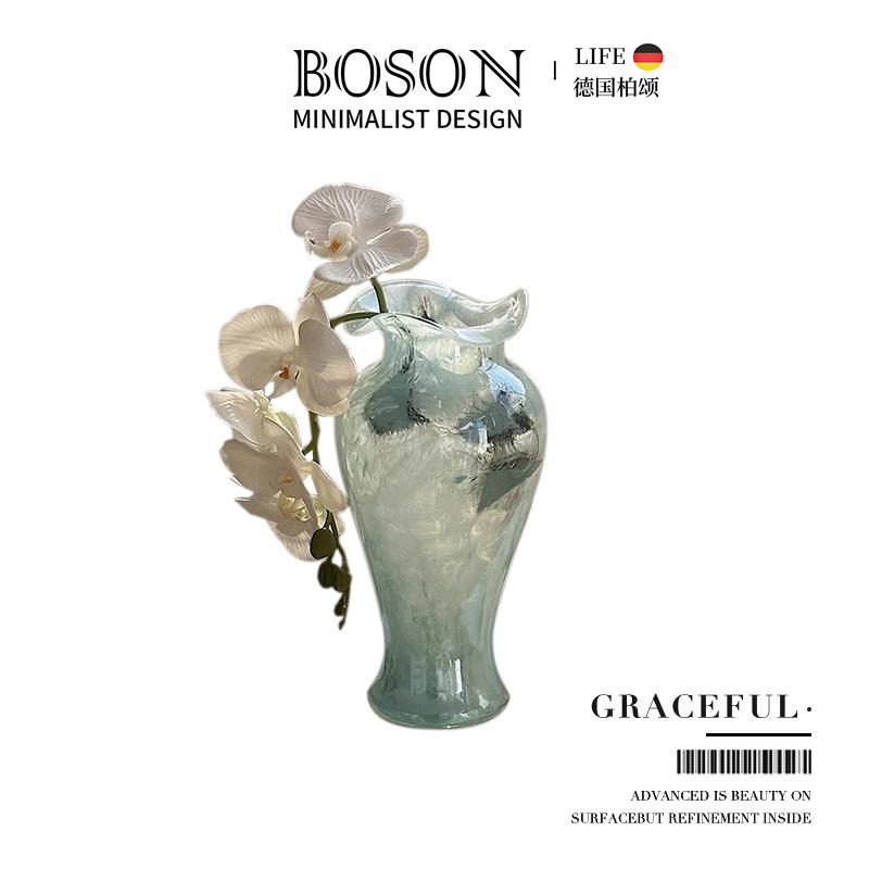 BOSON·Graceful·花瓶透明玻璃覆古花边插花器瓶摆件客厅 | 婉约