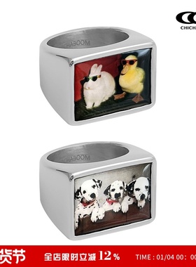 CHICHABOOM不锈钢方戒男女同款